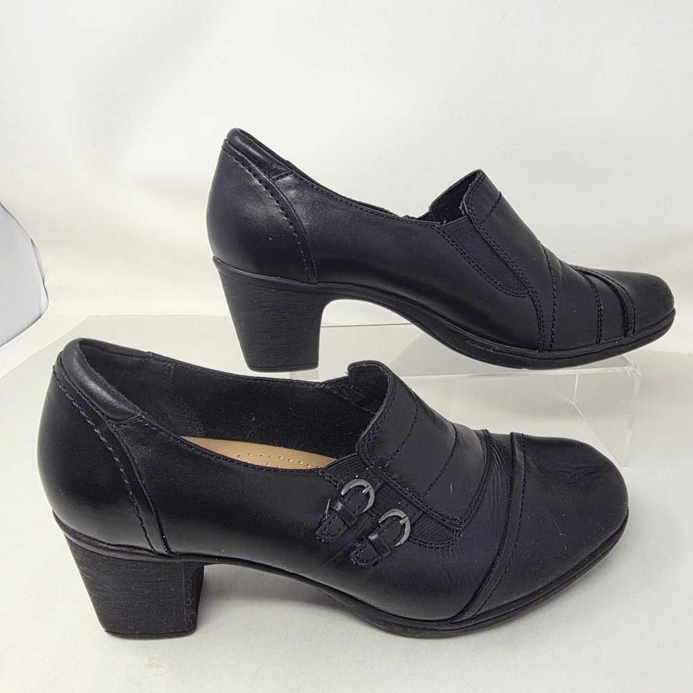 Michel M. Leather Shooties Women 11M Fig Black Buckle Slip On Block Heel Good